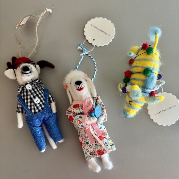Anthropologie Set of 3 Felt Ornaments Christmas Decor Holiday Gift Topper NWT - Picture 1 of 8